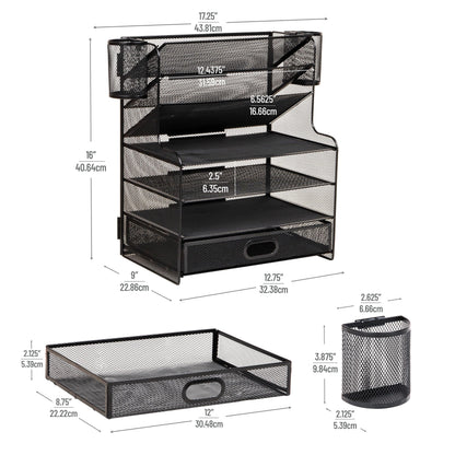 Mesh Desk Organizer with Drawer & Multi-Compartment Storage