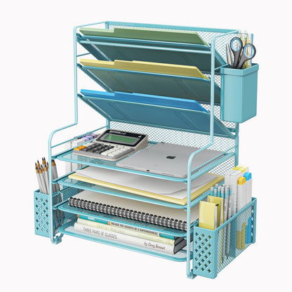 7 Tier Desk File Organizer with Paper Tray & Pen Holder