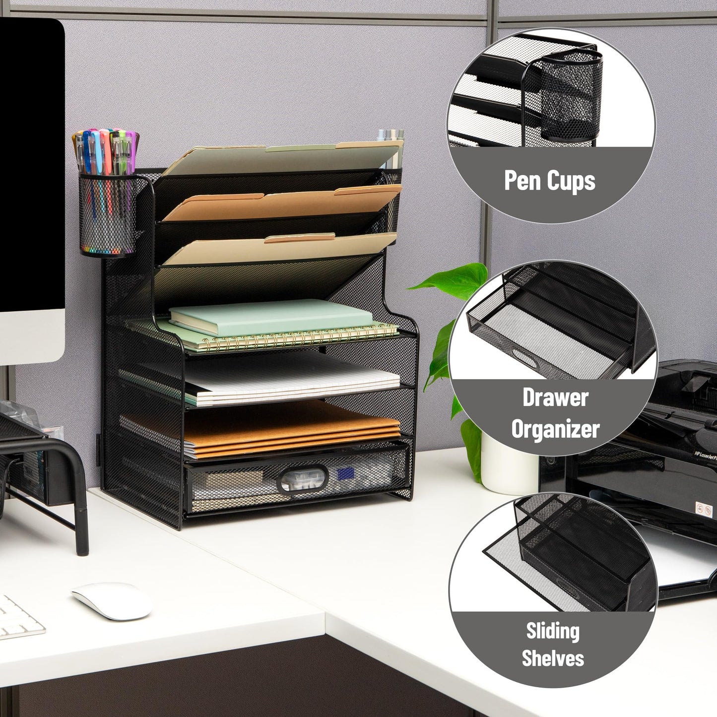 Mesh Desk Organizer with Drawer & Multi-Compartment Storage