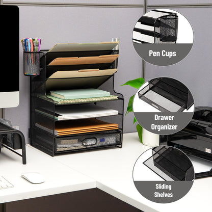 Mesh Desk Organizer with Drawer & Multi-Compartment Storage