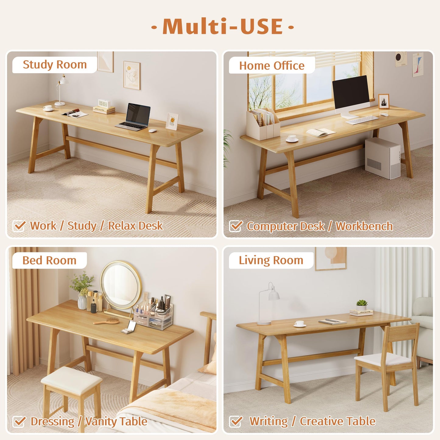 IOTXY Solid Wood Writing Table - Minimalist PC Computer Desk