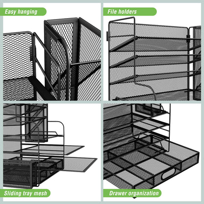 7 Tier Desk File Organizer with Drawer & Pen Holders