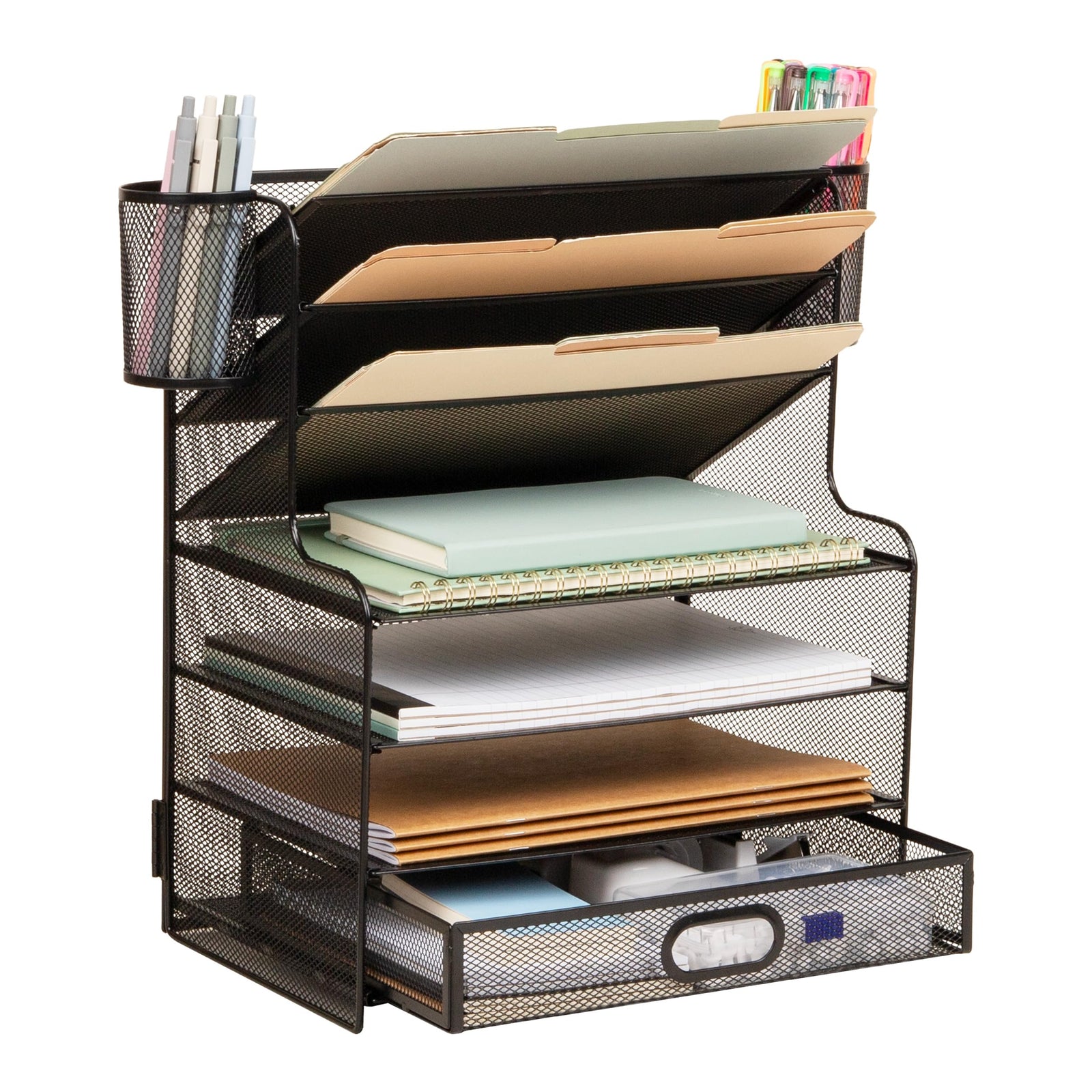 Mesh Desk Organizer with Drawer & Multi-Compartment Storage
