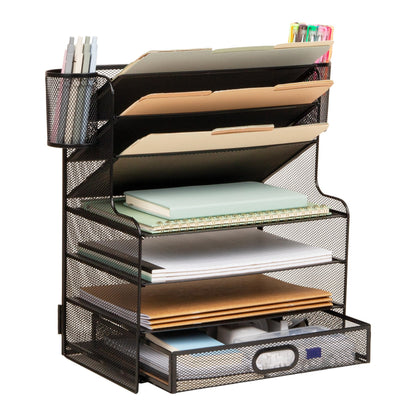 Mesh Desk Organizer with Drawer & Multi-Compartment Storage